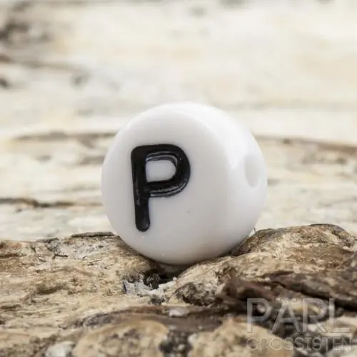 Få kvar i lager | Bokstavspärla P 7 mm, Vit (25st)