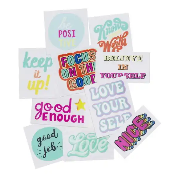 Köp nu | Stickers klistermärken för muggar & flaskor, tema glada ord och budskap!